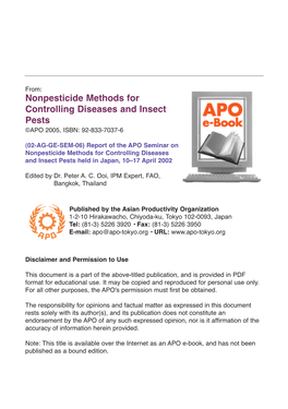 Nonpesticide Methods for Controlling Diseases and Insect Pests ©APO 2005, ISBN: 92-833-7037-6