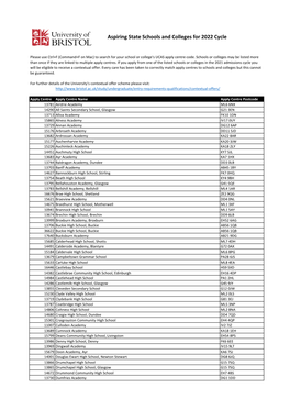 Aspiring State Schools and Colleges for 2022 Cycle