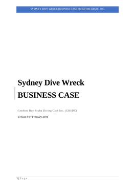 Sydney Dive Wreck Business Case from the Gbsdc Inc