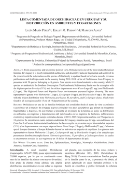 Lista Comentada De Orchidaceae En Uruguay Y Su Distribución En Ambientes Y Eco-Regiones