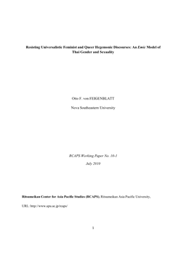 An Emic Model of Thai Gender and Sexuality Otto F. Von FEIGENB