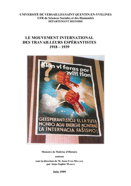 Le Mouvement International Des Travailleurs Espėrantistes 1918 – 1939