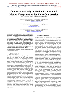 Comparative Study of Motion Estimation & Motion Compensation