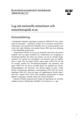 Bet. 2008/09:KU23 Lag Om Nationella Minoriteter Och