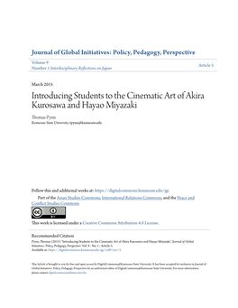Introducing Students to the Cinematic Art of Akira Kurosawa and Hayao Miyazaki Thomas Pynn Kennesaw State University, Tpynn@Kennesaw.Edu