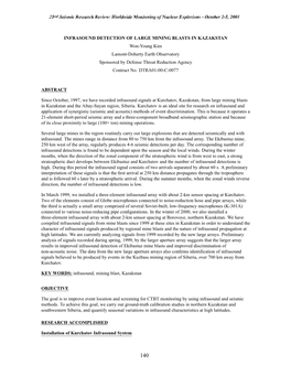 INFRASOUND DETECTION of LARGE MINING BLASTS in KAZAKSTAN Won-Young Kim Lamont-Doherty Earth Observatory Sponsored by Defense Threat Reduction Agency Contract No