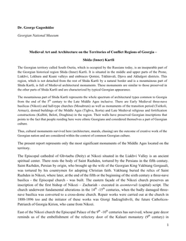 Dr. George Gagoshidze Georgian National Museum Medieval Art and Architecture on the Territories of Conflict Regions of Georgia