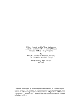 Using a Hedonic Model of Solar Radiation to Assess the Economic Effect of Climate Change: the Case of Mosel Valley Vineyards