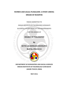 Women and Legal Pluralism: a Study Among Hmars of Manipur