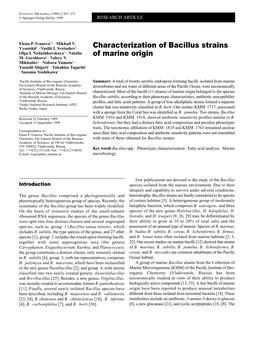 Characterization of Bacillus Strains of Marine Origin