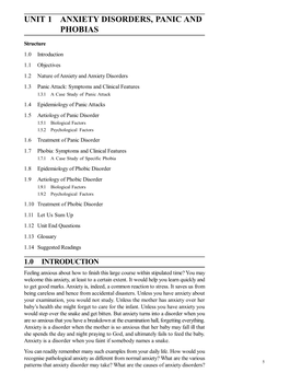 Unit 1 Anxiety Disorders, Panic and Phobias