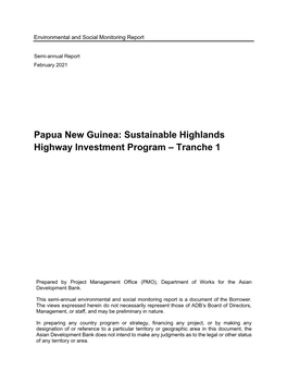 Papua New Guinea: Sustainable Highlands Highway Investment Program – Tranche 1