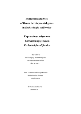 Expression Analyses of Flower Developmental Genes in Eschscholzia Californica
