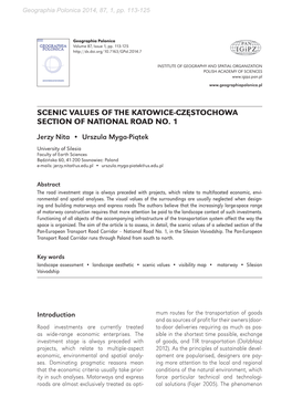 Scenic Values of the Katowice-Częstochowa Section of National Road No