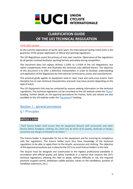 UCI Technical Regulations, a Series of Drawings Will Allow All the Possible Situations to Be Clarified