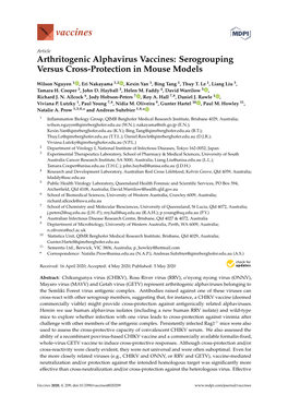 Arthritogenic Alphavirus Vaccines: Serogrouping Versus Cross-Protection in Mouse Models