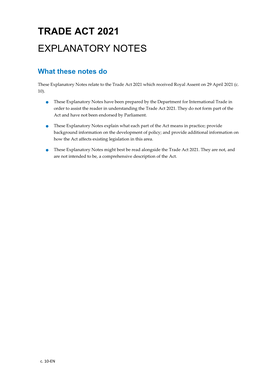 Trade Act 2021 Explanatory Notes