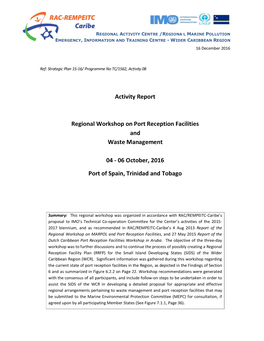 Activity Report Regional Workshop on Port Reception Facilities and Waste