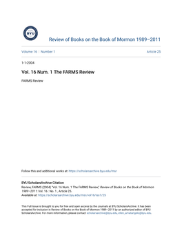 Vol. 16 Num. 1 the FARMS Review