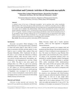 Antioxidant and Cytotoxic Activities of Mussaenda Macrophylla