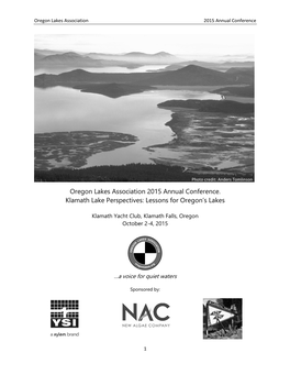 Oregon Lakes Association 2015 Annual Conference. Klamath Lake Perspectives: Lessons for Oregon’S Lakes