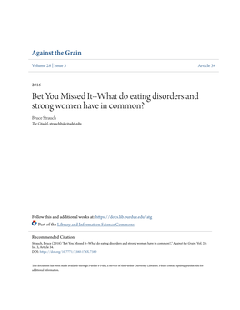 What Do Eating Disorders and Strong Women Have in Common? Bruce Strauch the Citadel, Strauchb@Citadel.Edu