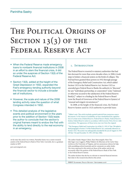 The Political Origins of Section 13(3) of the Federal Reserve Act