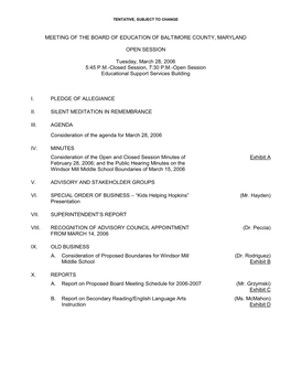 Board of Education Meeting Packet for March 28, 2006