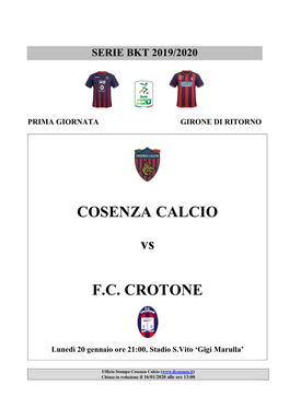 COSENZA CALCIO Vs F.C. CROTONE