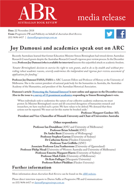 Joy Damousi and Academics Respond to ARC