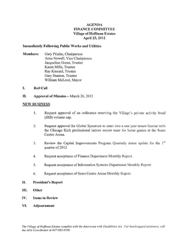 AGENDA FINANCE COMMITTEE Village of Hoffman Estates April 23, 2012