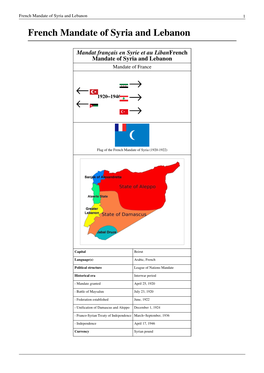 French Mandate of Syria and Lebanon 1 French Mandate of Syria and Lebanon