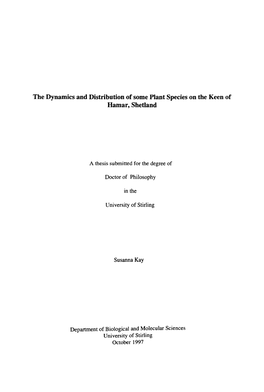 The Dynamics and Distribution of Some Plant Species on the Keen of Hamar, Shetland