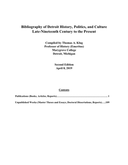 Bibliography of Detroit History, Politics, and Culture Late-Nineteenth Century to the Present