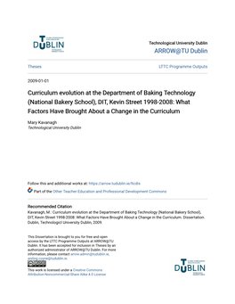 (National Bakery School), DIT, Kevin Street 1998-2008: What Factors Have Brought About a Change in the Curriculum