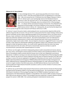 Obituary for Dr. Nancy Zahniser Dr. Nancy Rutledge Zahniser, Ph.D