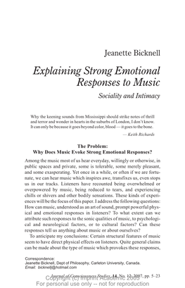 Explaining Strong Emotional Responses to Music Sociality and Intimacy