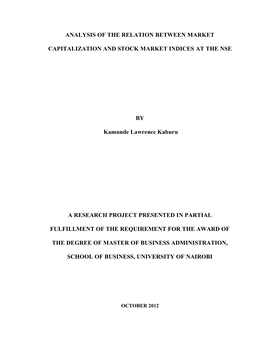 Analysis of the Relation Between Market Capitalization and Stock Market Indices at The