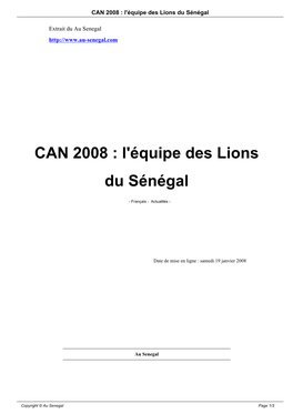 CAN 2008 : L'équipe Des Lions Du Sénégal
