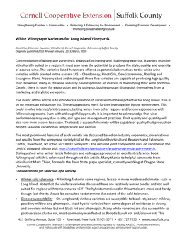 White Winegrape Varieties for Long Island Vineyards