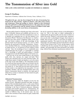 The Transmutation of Silver Into Gold the LATE 19TH-CENTURY CLAIMS of STEPHEN H