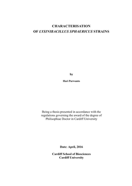 Characterisation of Lysinibacillus Sphaericus Strains