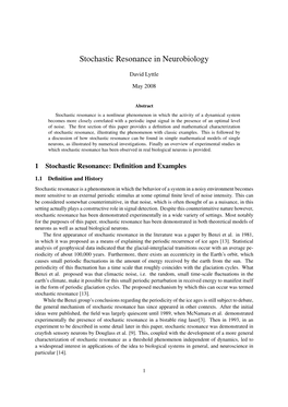 Stochastic Resonance in Neurobiology