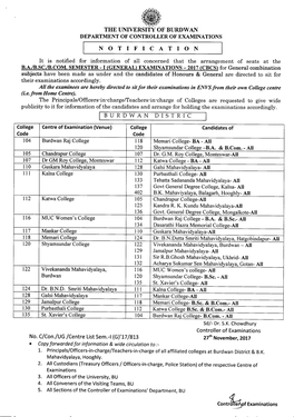 The University of Burdwan Notification 104 118 120 105