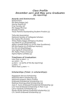 Class Profile December 2011 and May 2012 Graduates (85 Reporting)