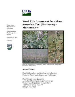 Weed Risk Assessment for Althaea Armeniaca Ten. (Malvaceae)