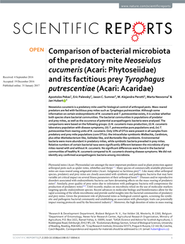 Comparison of Bacterial Microbiota of the Predatory Mite