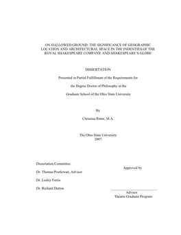The Significance of Geographic Location and Architectural Space in the Indenties of the Royal Shakespeare Company and Shakespeare’S Globe