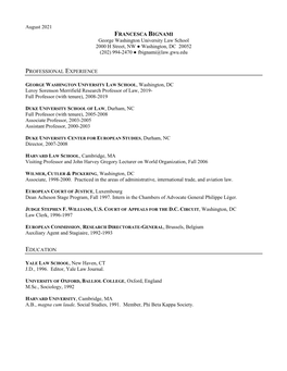 FRANCESCA BIGNAMI George Washington University Law School 2000 H Street, NW ● Washington, DC 20052 (202) 994-2470 ● Fbignami@Law.Gwu.Edu