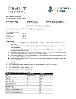 2021 the NORTHERN TRUST (First of Three Fedexcup Playoffs Events)